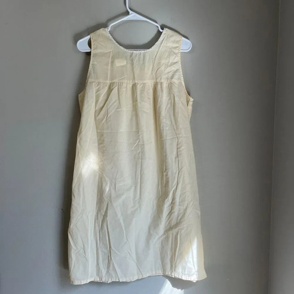 Vtg Womens Yellow Cream Night Dress Lace Front Tie Bow Pullover Sleeveless M/L - Picture 2 of 13